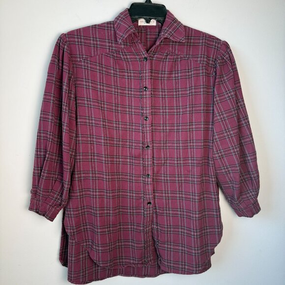 Natural Life Flannel Dawson Tunic Puff Sleeve Oversized Berry Sz Sm Boho - Picture 4 of 9